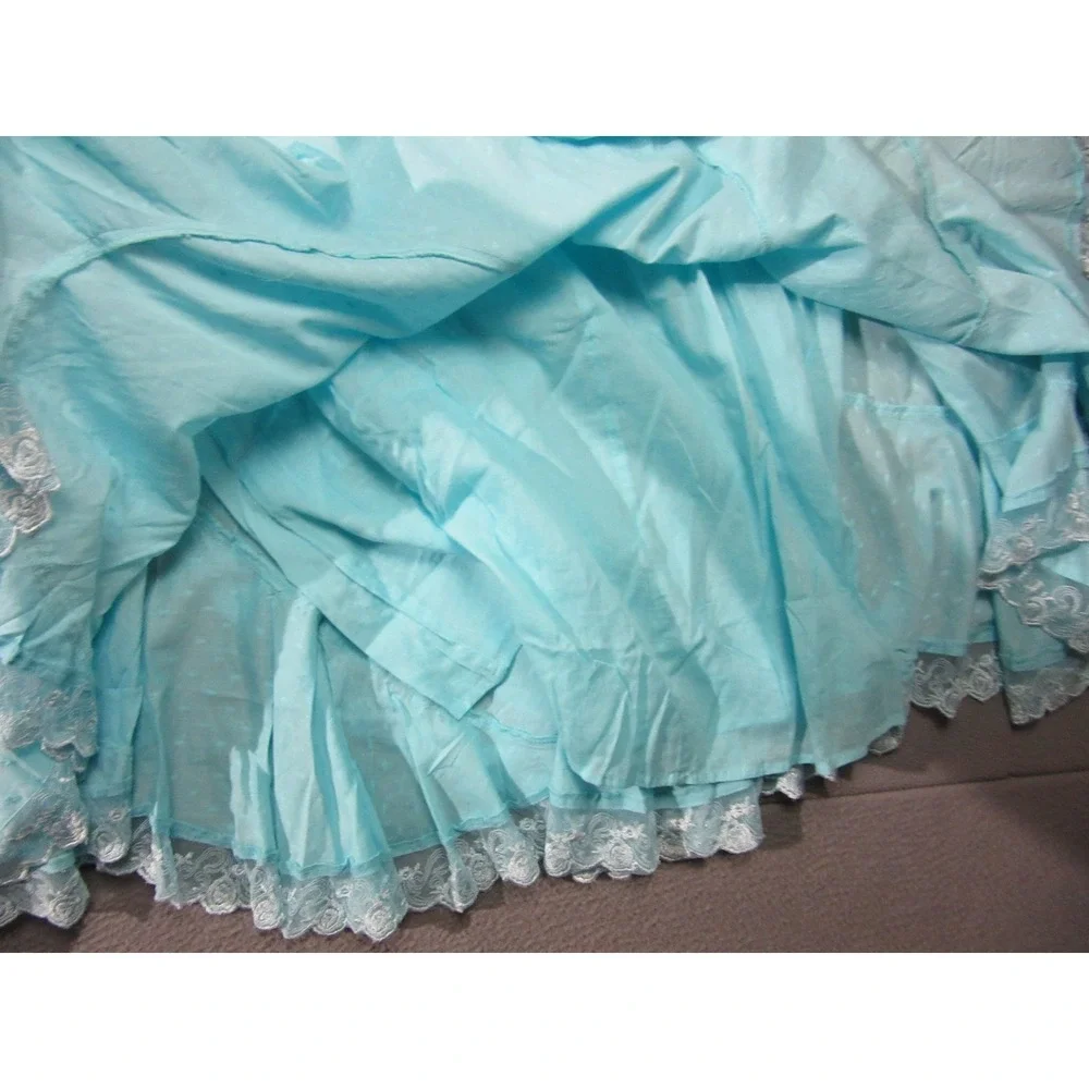 Denim 24/7 Midi Skirt Womens 18W Aqua Blue Swiss Dot Lace Trim Boho Western
